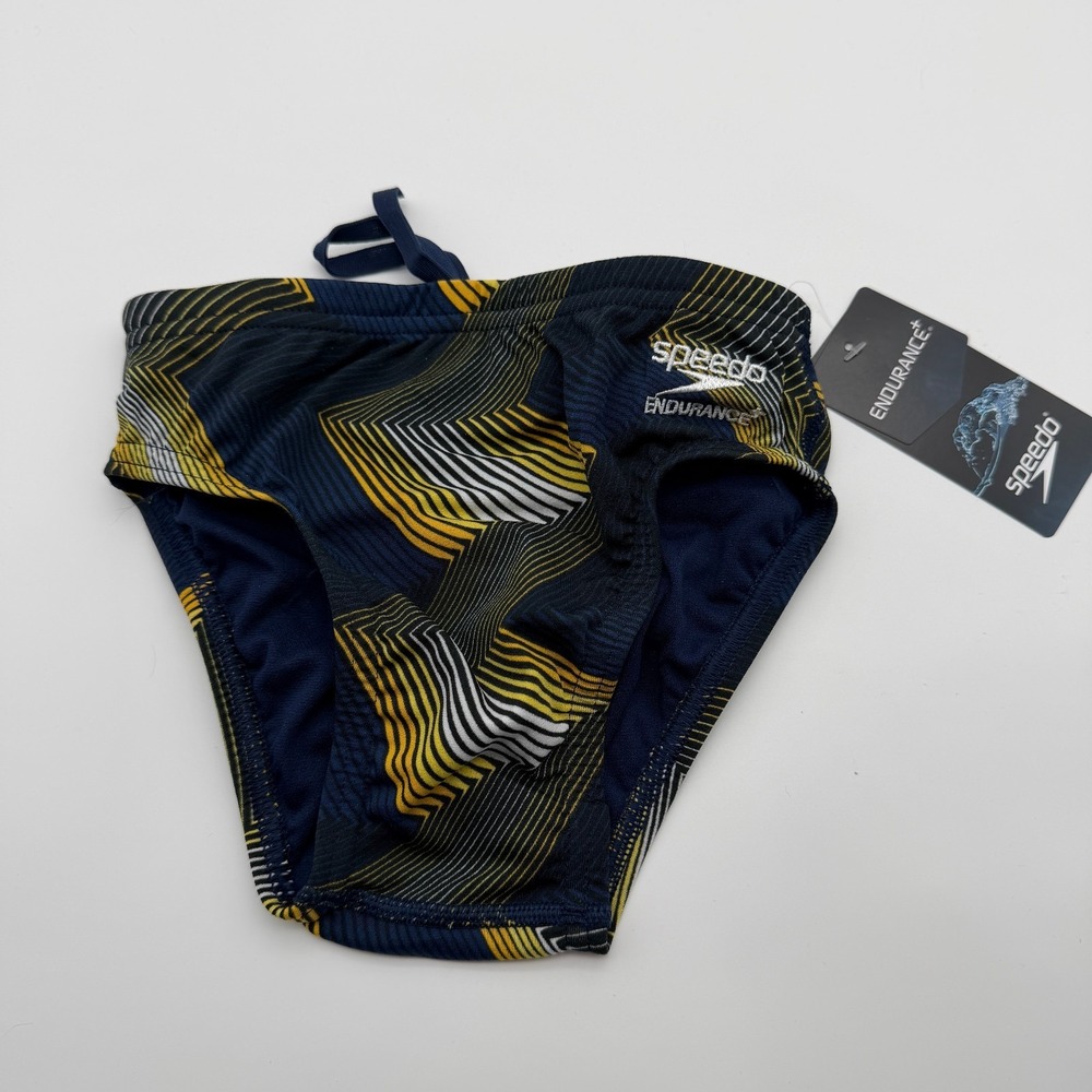 Speedo Precision Brief Mens Sz 24 Endurance+ Competitive Swim Swimsuit Gold Navy